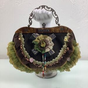 Bohemian Clasp Satchels / Crossbody Embelished 3D adornments purse EUC